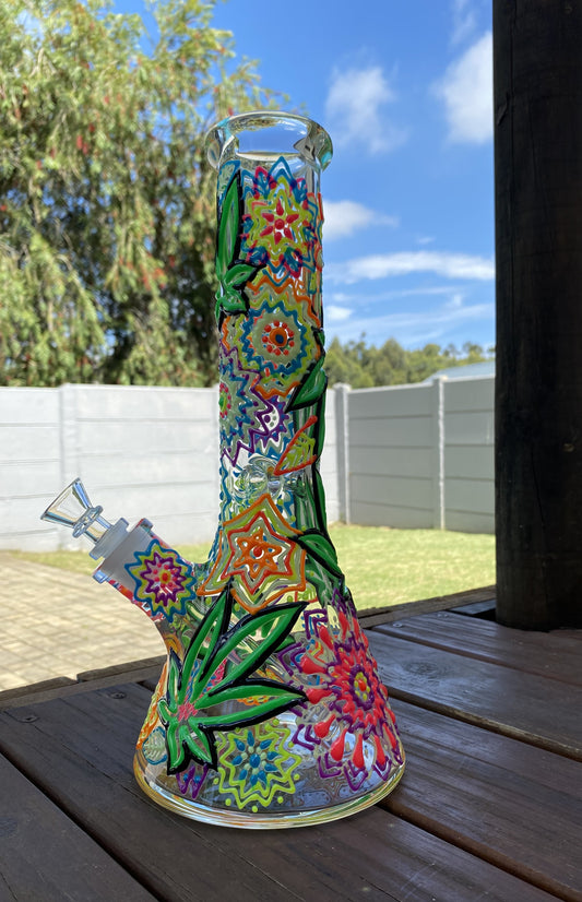 Large hand painted glow in the dark bong