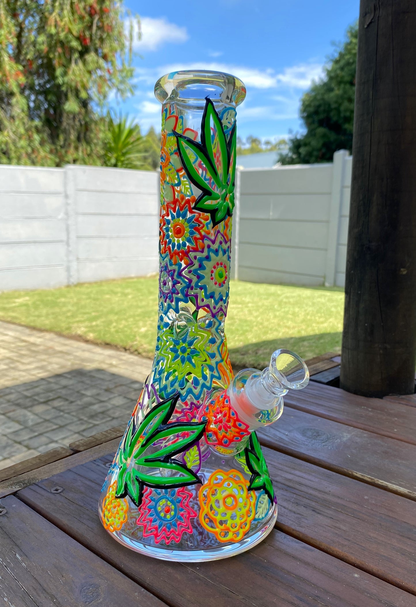 Large hand painted glow in the dark bong